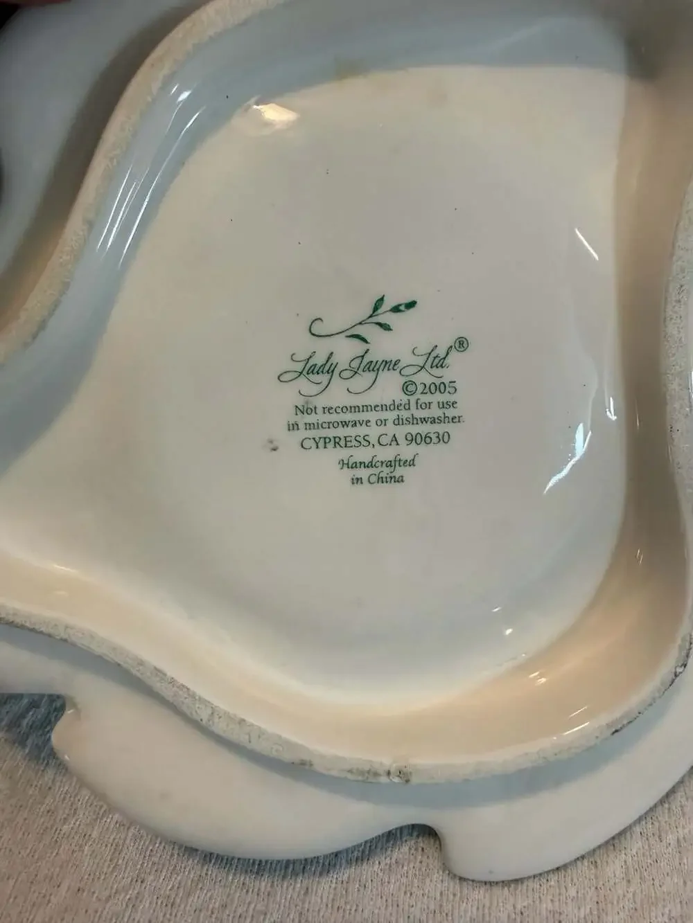 Lady Jayne 2005 Ceramic Blue Flower Teacup and Leaf Saucer Set